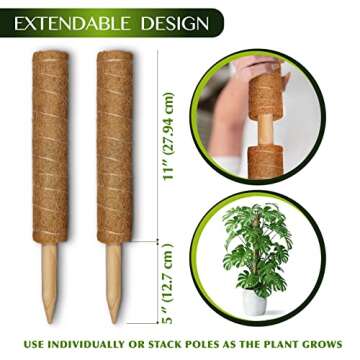 Voorjaar Moss Poles for Climbing Plants Monstera, 27 Inches 2 Pcs Indoor Plant Stakes to Support Upw...