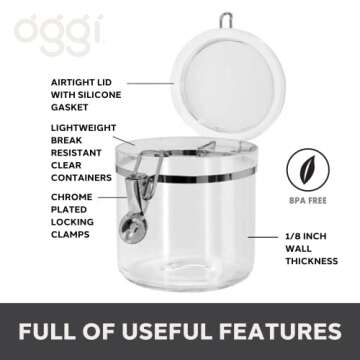 OGGI Jumbo Clear Canister with Clamp Lid, 150 oz - Airtight Food Storage Container, for Kitchen & Pa...