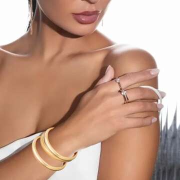 Xyulaan 6 Pcs Gold Bangle Bracelets for Women, Chunky Stack Gold Plated Stretch Bracelet Jewelry Non-Tarnish, Flexible Trendy Designer Look Alike Jewelry Wristband Link Chain Cuff Bracelets