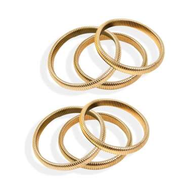 Xyulaan 6 Pcs Gold Bangle Bracelets for Women, Chunky Stack Gold Plated Stretch Bracelet Jewelry Non-Tarnish, Flexible Trendy Designer Look Alike Jewelry Wristband Link Chain Cuff Bracelets