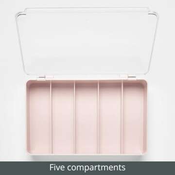 mDesign Plastic Stackable Eyeglass Case Storage Organizer with Hinged Lid for Unisex Sunglasses, Reading Glasses, Fashion Eye Wear, Protective Glasses, 5 Sections, Ligne Collection, 2 Pack, Light Pink
