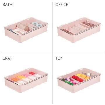 mDesign Plastic Stackable Eyeglass Case Storage Organizer with Hinged Lid for Unisex Sunglasses, Reading Glasses, Fashion Eye Wear, Protective Glasses, 5 Sections, Ligne Collection, 2 Pack, Light Pink