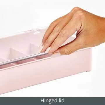 mDesign Plastic Stackable Eyeglass Case Storage Organizer with Hinged Lid for Unisex Sunglasses, Reading Glasses, Fashion Eye Wear, Protective Glasses, 5 Sections, Ligne Collection, 2 Pack, Light Pink