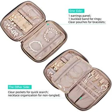 NISHEL Travel Jewelry Case, Holiday Organizer for Necklaces, Earrings, Rings, Bracelets, Watch, Pink