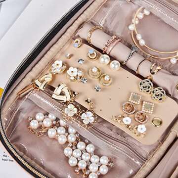 NISHEL Travel Jewelry Case, Holiday Organizer for Necklaces, Earrings, Rings, Bracelets, Watch, Pink