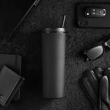 Maars Skinny Acrylic Tumbler with Lid and Straw | 18oz Premium Insulated Double Wall Plastic Reusable Cups - Matte Black, 8 Pack