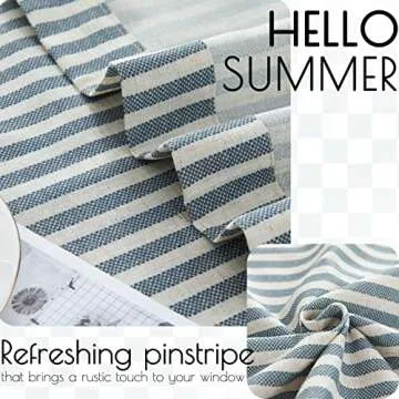 jinchan Tab Top Linen Kitchen Curtains 24 Inch Striped Tier Curtains Ticking Stripe Small Drapes for Living Room Bathroom Cafe Small Window Farmhouse Rustic Pinstripe Rod Pocket 2 Panels Blue