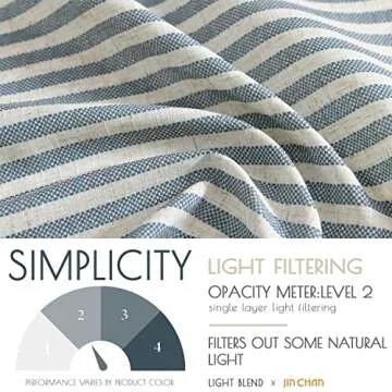 jinchan Tab Top Linen Kitchen Curtains 24 Inch Striped Tier Curtains Ticking Stripe Small Drapes for Living Room Bathroom Cafe Small Window Farmhouse Rustic Pinstripe Rod Pocket 2 Panels Blue