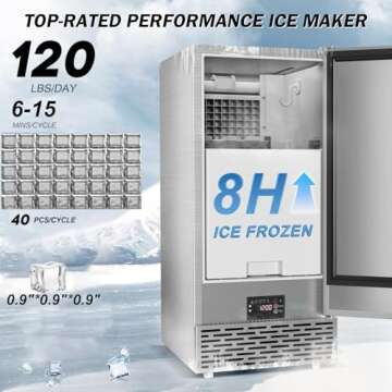 Undercounter Ice Maker Machine 120LBS-250LBS, Stainless Steel Self-Cleaning Commercial Ice Maker wit...