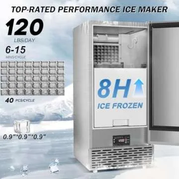 Undercounter Ice Maker Machine 120LBS-250LBS, Stainless Steel Self-Cleaning Commercial Ice Maker wit...
