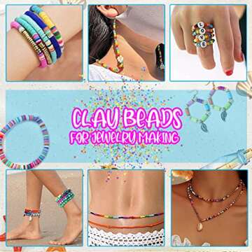 24 Colors 6mm Clay Beads for Bracelets Making, 7200 PCS Flat Round Polymer Heishi Beads with Letter and Smileyface Beads,Clay Beads Kit with Pendant Charms and Elastic Strings for Jewelry Making