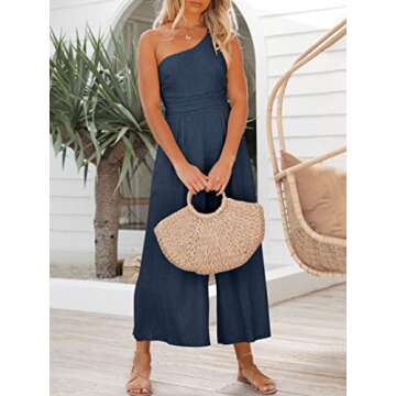 ANRABESS Women's Summer Straps One Shoulder High Waist Dressy Casual Wide Leg Linen Jumpsuit Romper Beach Travel Outfits Navy Blue X-Large