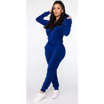 Stylish and Comfortable BOGURST Women's Velour Tracksuit Set - Royal Blue for All Occasions