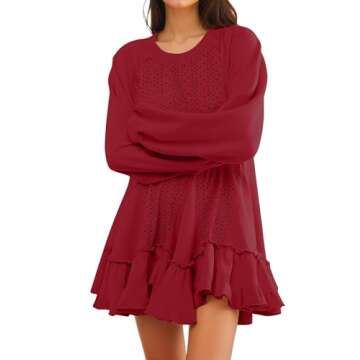 Stylish DURUNUL Women Oversized Sweatshirt Dress Wine