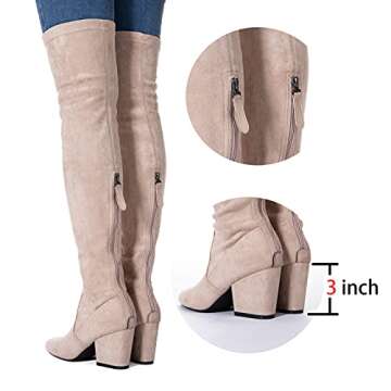 N.N.G Women Over the Knee Boots Cream Sieze 9 Winter Suede Block Thigh High Stretch Chunky OTK Long Comfort Zipper Above knee Designer Ladies Pointed Toe