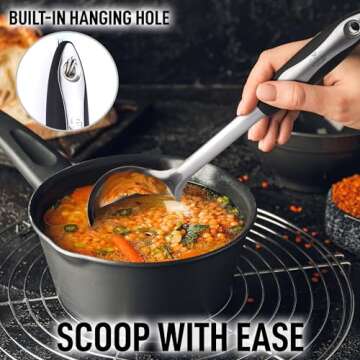 Zulay Kitchen Stainless Steel Cooking Utensil - Stainless Steel Kitchen Utensil - Durable Kitchen Gadgets - Metal Kitchen Accessories - Easy to Clean Kitchen Tools - 12" Soup Ladle