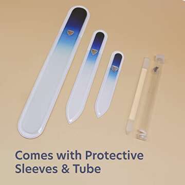 Manicure Pedicure Glass Nail File Set, Toenail & Fingernail Files, Cuticle Trimmer for Gentle Nail Care - Bona Fide Beauty Genuine Czech Glass
