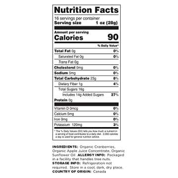 Organic Dried Cranberries Sweetened with Apple Juice