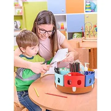 GAMENOTE Rotating Art Supplies Organizer - Lazy Susan Office School Supply for Kids Desk Organization and Storage Homeschool Craft Caddy Classroom (Large)