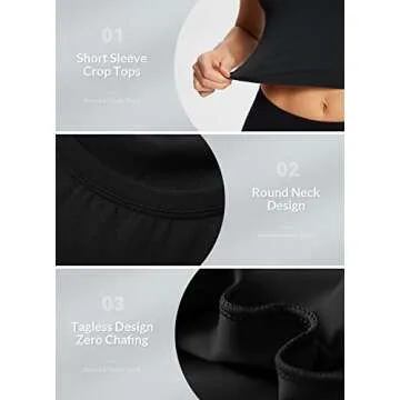 BALEAF Womens Shirt Basic Workout Crop Tops Fitted Round Neck, Yoga Casual Slim Fit T-Shirts, Black, Large, Short Sleeve