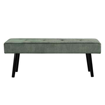 Comfy to go Entryway Bench - Green Bench for Bedroom, Modern Ottoman End of Bed, Corduroy Padded Benches for Living Room, Foyer, Mudroom, Hallway - 39" L x 14" W x 17" H