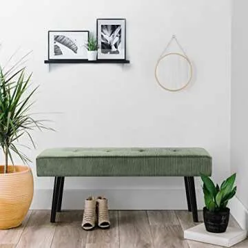 Comfy to go Entryway Bench - Green Bench for Bedroom, Modern Ottoman End of Bed, Corduroy Padded Benches for Living Room, Foyer, Mudroom, Hallway - 39" L x 14" W x 17" H