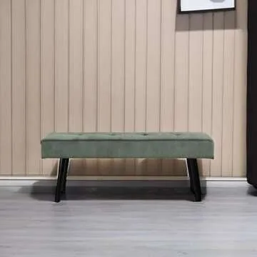 Comfy to go Entryway Bench - Green Bench for Bedroom, Modern Ottoman End of Bed, Corduroy Padded Benches for Living Room, Foyer, Mudroom, Hallway - 39" L x 14" W x 17" H