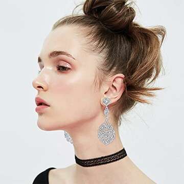 mecresh Wedding Teardrop Dangle Crystal Rhinestone Beaded Chandelier Silver Earrings for Women or Br...