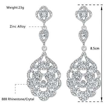 mecresh Wedding Teardrop Dangle Crystal Rhinestone Beaded Chandelier Silver Earrings for Women or Brides