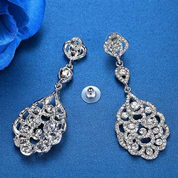 mecresh Wedding Teardrop Dangle Crystal Rhinestone Beaded Chandelier Silver Earrings for Women or Brides