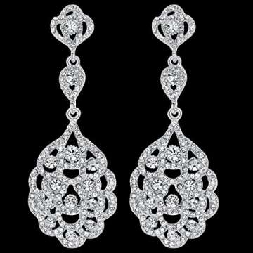 mecresh Wedding Teardrop Dangle Crystal Rhinestone Beaded Chandelier Silver Earrings for Women or Brides