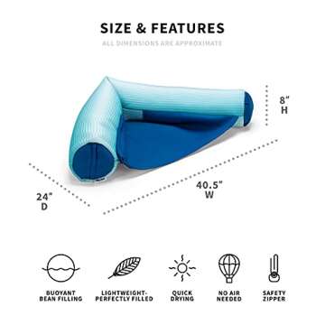 Big Joe Noodle Sling No Inflation Needed Pool Seat with Armrests, Fade Aqua Double Sided Mesh, Quick Draining Fabric, 3 feet