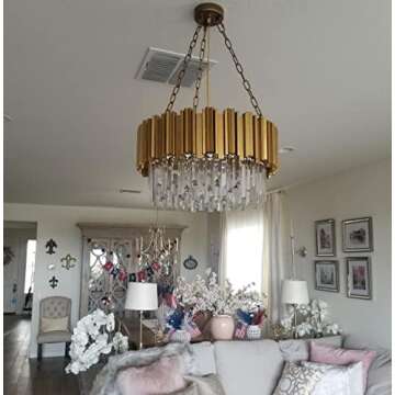 A1A9 Modern Round Crystal Chandelier Lights Luxury Pendant Ceiling Light Contemporary Raindrop Chandeliers Lighting Fixture for Dining Living Room Kitchen Island Bedroom Foyer Hallway (Antique Gold)