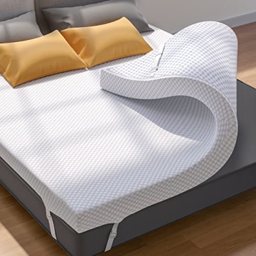 PERLECARE 3 Inch Gel Memory Foam Mattress Topper for Pressure Relief, Soft Mattress Topper for Cooli...