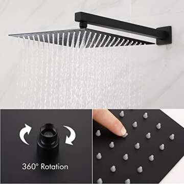 KES Shower System 12 Inch Rain Shower Head with Handheld Spray Shower Faucets Sets Complete Pressure Balance Shower Valve and Trim Kit Matte Black, XB6230S12-BK