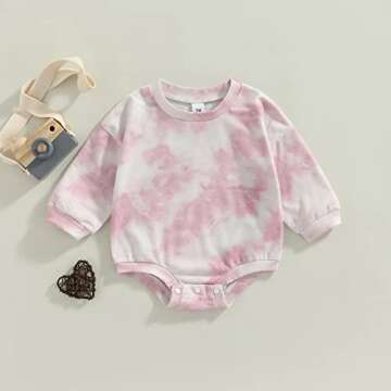MERSARIPHY Baby Girl Sweatshirt Romper Tie Dyed Infant Girl Bodysuit Sweater Tops Fall Winter Clothes (Pink tie-dyed, 12-18 Months)
