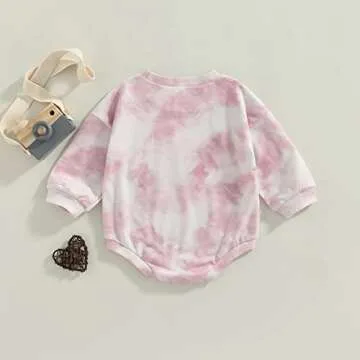 MERSARIPHY Baby Girl Sweatshirt Romper Tie Dyed Infant Girl Bodysuit Sweater Tops Fall Winter Clothes (Pink tie-dyed, 12-18 Months)