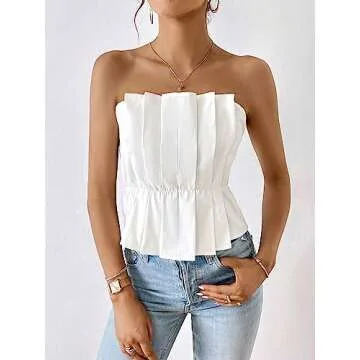 SweatyRocks Strapless Pleated Tube Top for Women