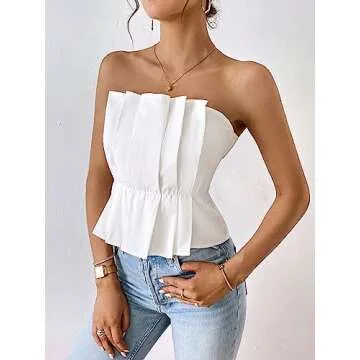 SweatyRocks Strapless Pleated Tube Top for Women