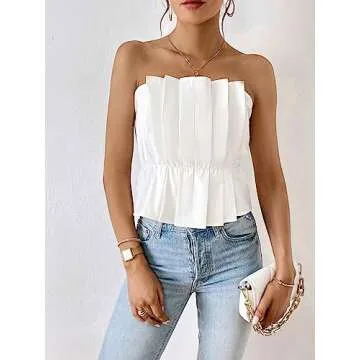 SweatyRocks Strapless Pleated Tube Top for Women