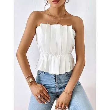 SweatyRocks Strapless Pleated Tube Top for Women