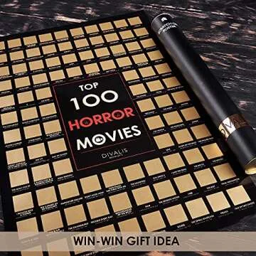 Top 100 Horror Movies Scratch off Poster - Large Cinema Scratchable Poster - Horrors of all Time Bucket List - Must See Movie Challenge - Essential Horrors Scratch off Calendars - Films to Watch
