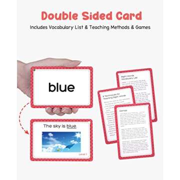 GAMENOTE Sight Words Kids Educational Flash Cards with Pictures & Sentences - 220 Dolch Big Word Gam...