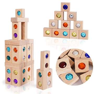 Wooden Building Blocks Set Rainbow Stacking Game Rainbow Stacker Acrylic Block Construction Toy Mont...