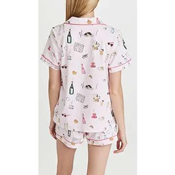 BedHead Pajamas Women's Let's Do Brunch Shorty PJ Set, Let's Do Brunch, Pink, Graphic, M