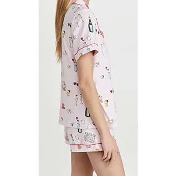 BedHead Pajamas Women's Let's Do Brunch Shorty PJ Set, Let's Do Brunch, Pink, Graphic, M