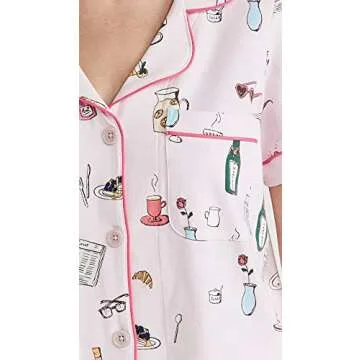 BedHead Pajamas Women's Let's Do Brunch Shorty PJ Set, Let's Do Brunch, Pink, Graphic, M