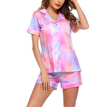 Ekouaer Women's Pajama Sets Button-Down Pj Set Sleepwear Shirt and Shorts Two Piece Lounge Sets