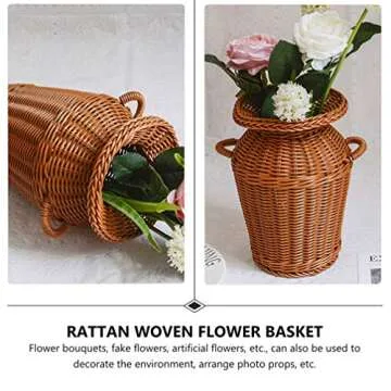 Cabilock Wicker Vase Rattan Woven Flower Basket Long Rustic Flower Arrangement Holder for Weddings Home Decor (Light Brown)