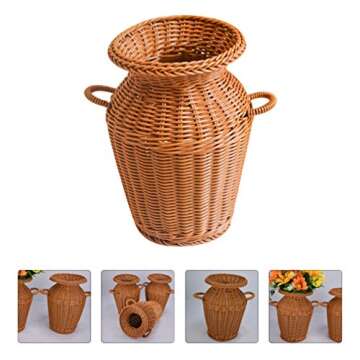 Cabilock Wicker Vase Rattan Woven Flower Basket Long Rustic Flower Arrangement Holder for Weddings Home Decor (Light Brown)